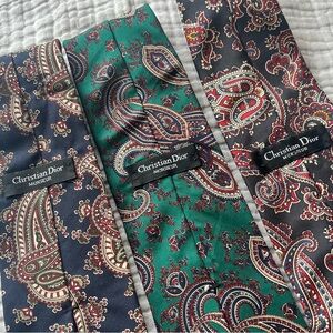 CHRISTIAN DIOR 100% silk neckties Lot of 3 men’s vintage paisley‎